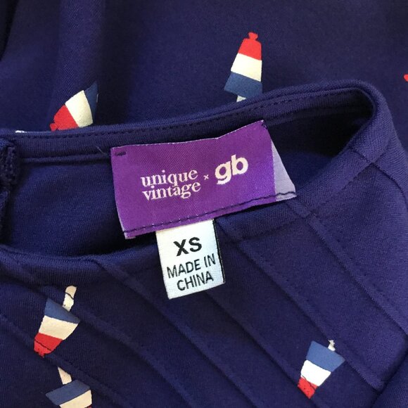 Unique Vintage Gwynnie Bee Red White Blue POPSICLE Print Dress XS - Picture 3 of 8